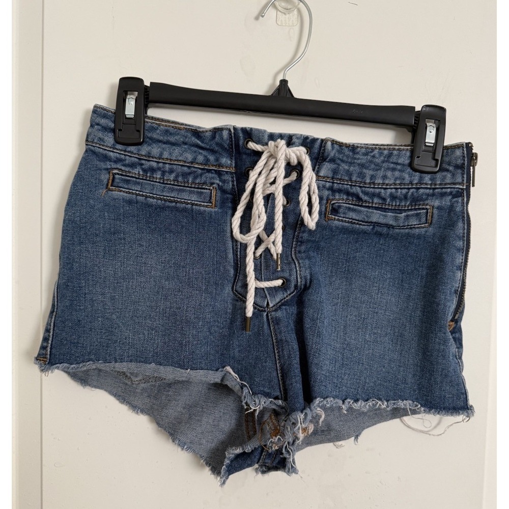 BDG Urban Outfitters Mini Micro Shorts Rope Laced Fly Cut-off Denim Jean Sz 26